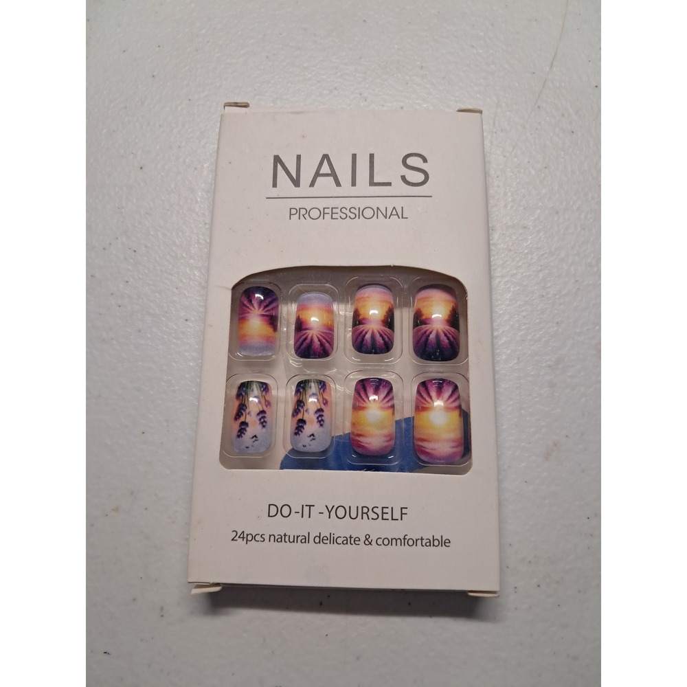 Nails Professional 24pc Press On Nails Sunset Lavender Field DIY Manicure Kit